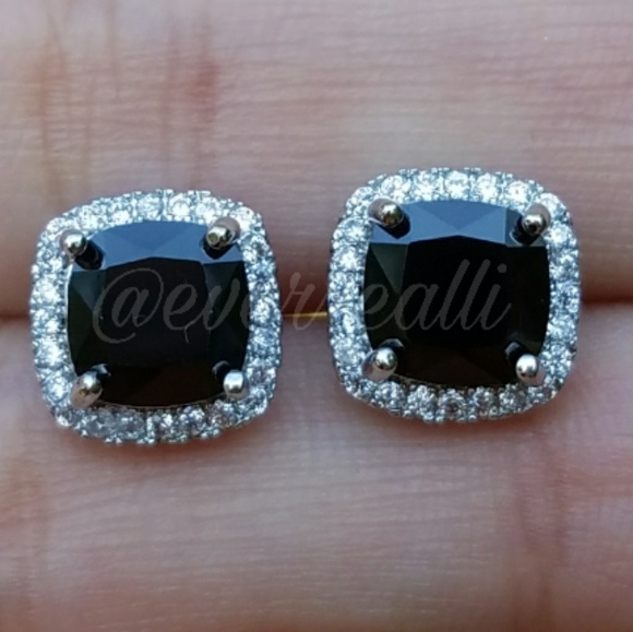 Black & White Diamond Halo Stud Earrings - Picture 2 of 7